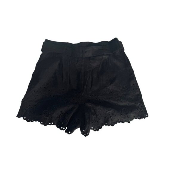 LOFT Women's Sz 4 Black Belted Pleated Eyelet Linen Blend Shorts NWT - Picture 2 of 9
